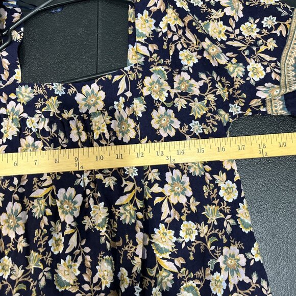 Roan & Ryan Top Womens Sz S Black Floral Peasant Cottage Flutter Sleeve Pleated - Picture 6 of 7